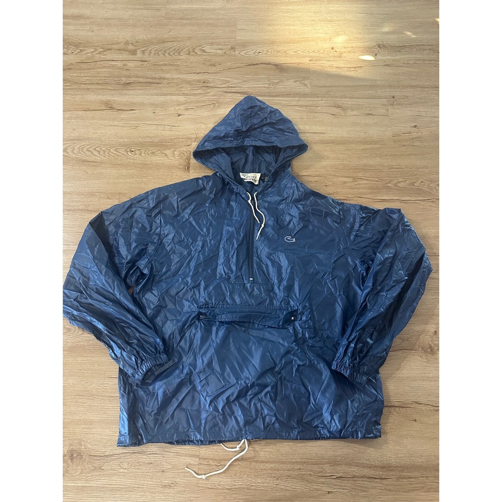 Vintage IZOD Lacoste Anorak Windbreaker Men L Navy Hooded Pullover 80s 90s